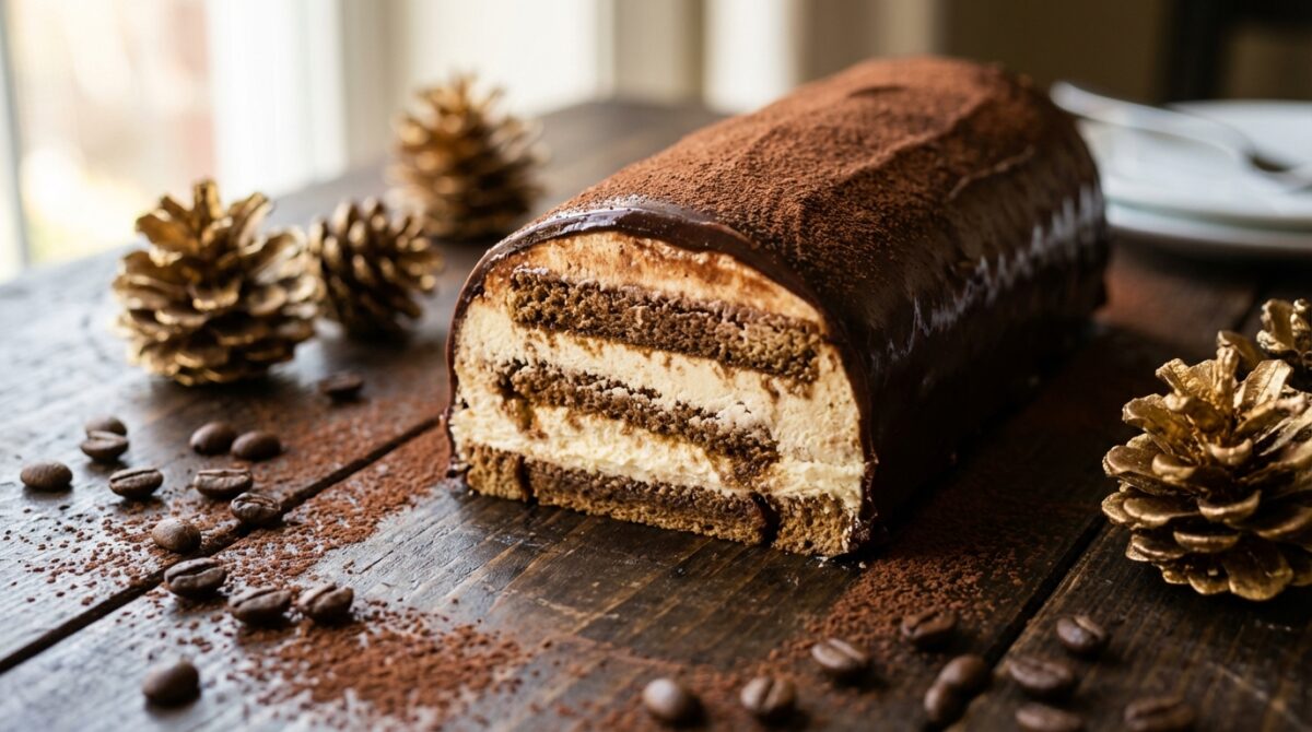 découvrez la bûche-tiramisu au café et cacao, un dessert chic, facile à préparer et fondant en bouche, parfait pour impressionner tous vos invités lors des fêtes.