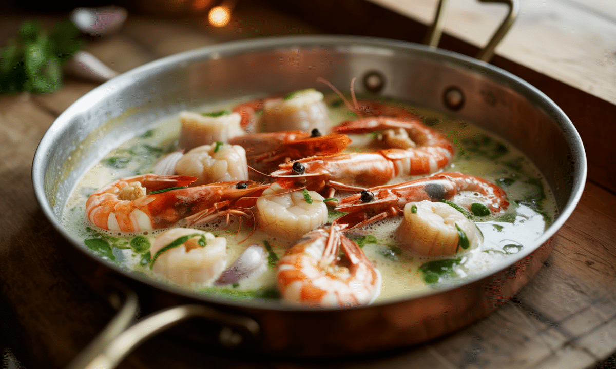 découvrez nos cassolettes gourmandes aux gambas et saint-jacques, un délice crémeux et raffiné qui séduira vos papilles à chaque bouchée.