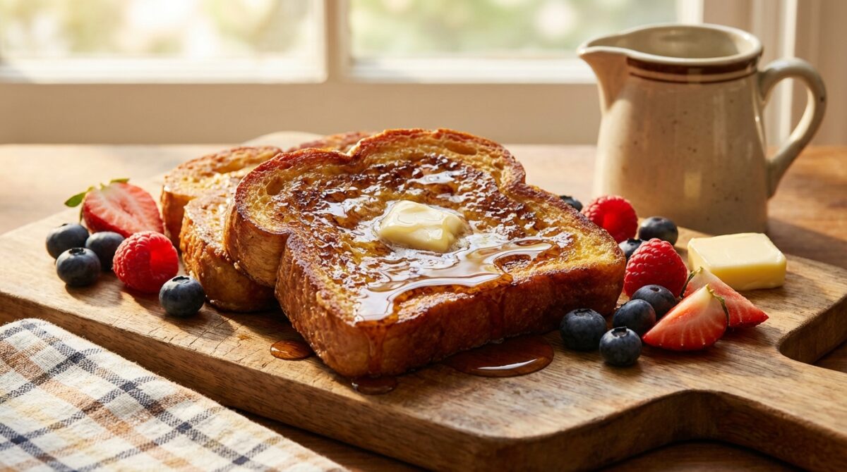 découvrez ce pain perdu au beurre demi-sel, crousti-moelleux, qui vous transporte instantanément en enfance avec ses saveurs réconfortantes et gourmandes.
