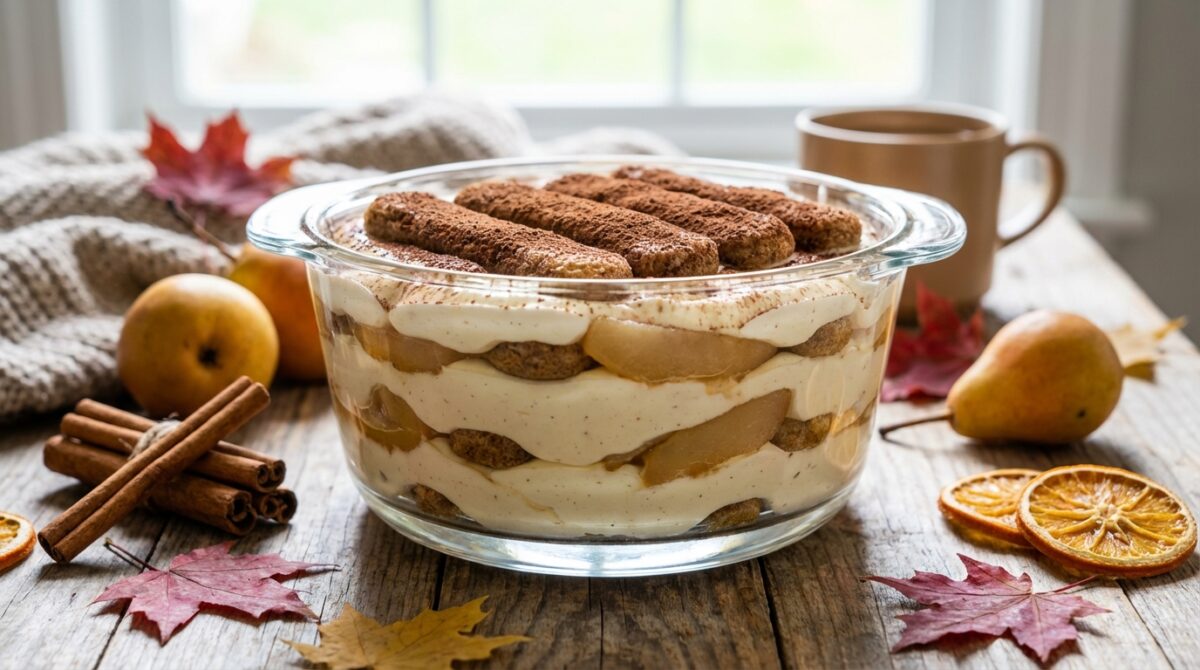 découvrez ce tiramisu poire-vanille sans cuisson, le dessert cocooning idéal pour réchauffer vos soirées d'automne avec douceur et simplicité.