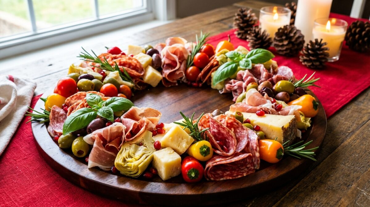 découvrez notre couronne festive d’antipasti, l’apéritif raffiné qui apporte élégance et saveurs authentiques à vos tables de fête. parfait pour impressionner vos invités dès l’ouverture du repas.
