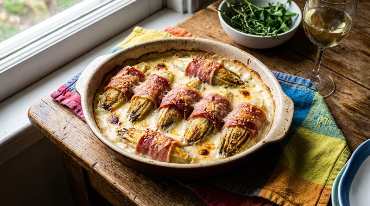 découvrez nos endives au jambon revisitées avec une béchamel onctueuse, un parmesan gratiné et un fondant irrésistible, pour un plat savoureux et gourmand.