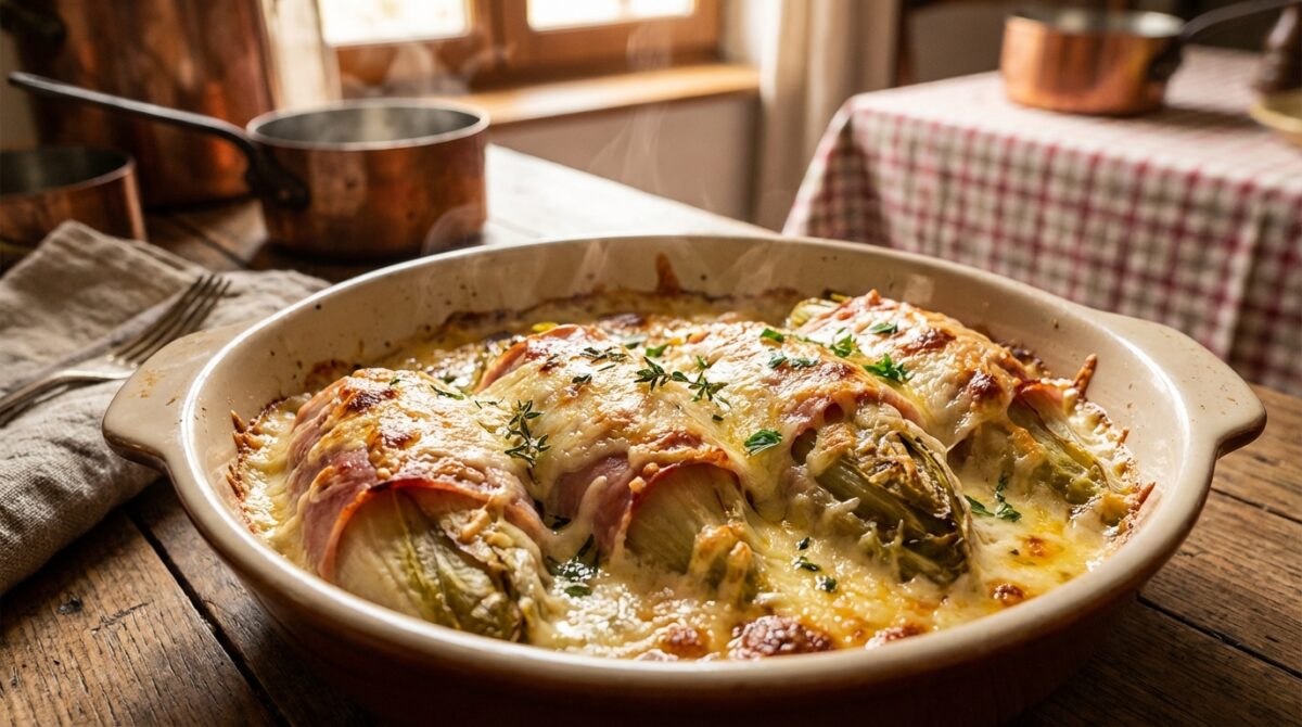 découvrez notre recette revisitée d'endives au jambon avec une béchamel onctueuse, un parmesan gratiné et un cœur fondant irrésistible pour un plat savoureux et gourmand.