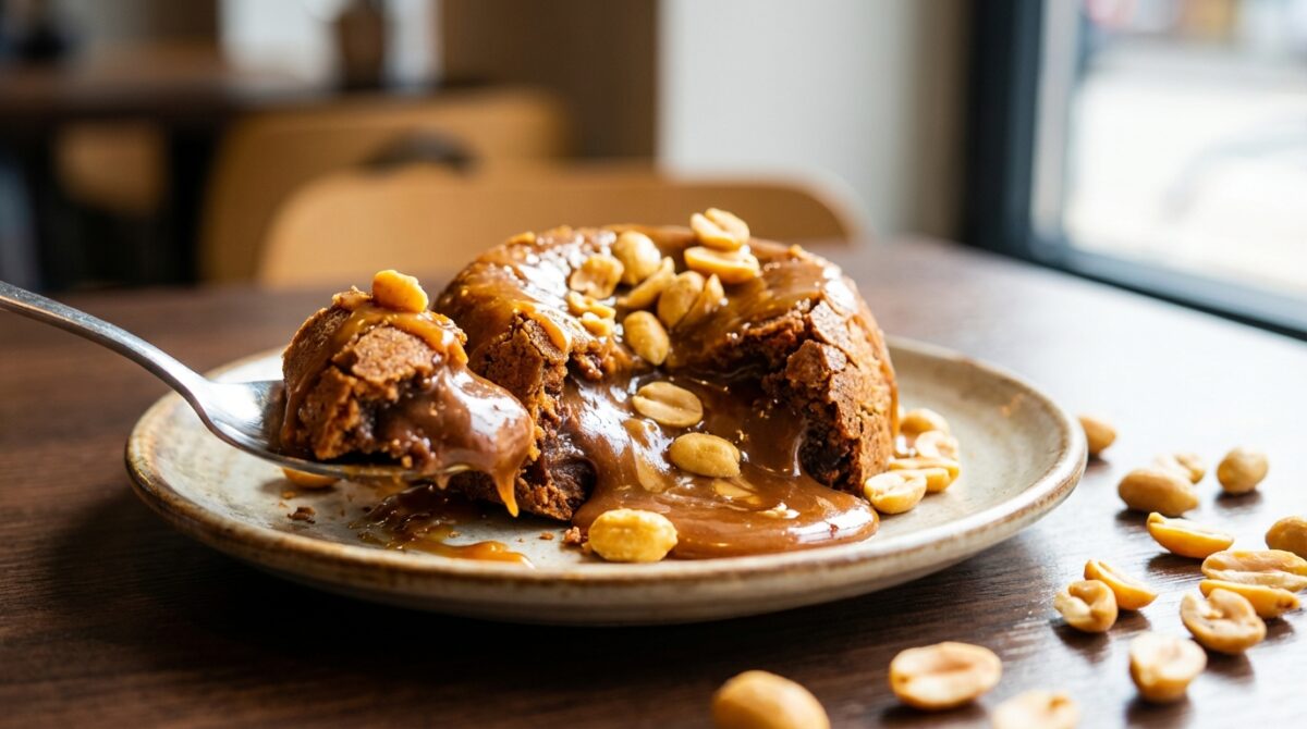 découvrez un dessert irrésistible alliant croustillant, cœur coulant et cacahuètes grillées dans une délicieuse harmonie caramel-chocolat.