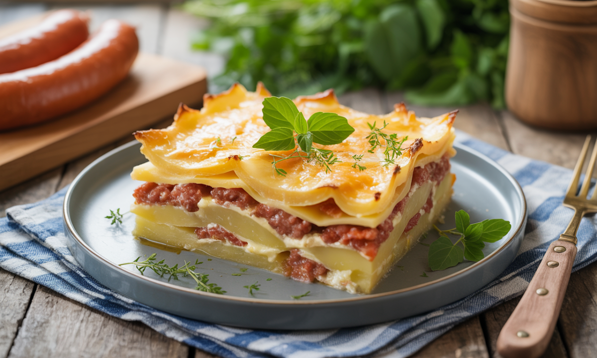 découvrez notre gratin de pommes de terre à la saucisse de morteau et à la cancoillotte, un plat réconfortant et savoureux qui ravira toute la famille.