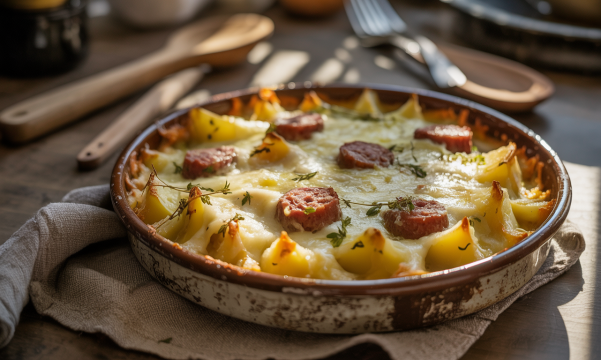 découvrez notre gratin de pommes de terre à la saucisse de morteau et cancoillotte, un plat réconfortant et savoureux qui ravira toute la famille.