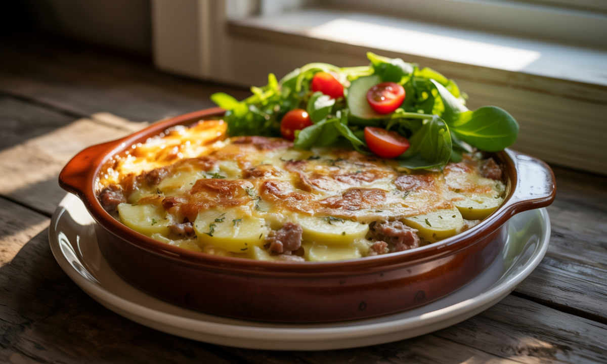 découvrez notre gratin de pommes de terre à la saucisse de morteau et cancoillotte, un plat réconfortant et savoureux qui séduit toute la famille.