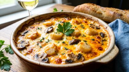 découvrez notre recette raffinée de gratin de saint-jacques à la crème et aux champignons, un plat gourmand et savoureux qui séduira toute la famille.
