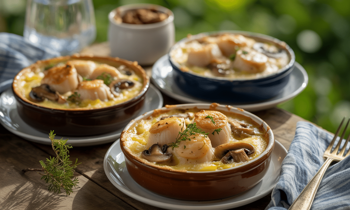 découvrez notre recette raffinée de gratin de saint-jacques à la crème et champignons, un plat gourmand qui séduira toute la famille.