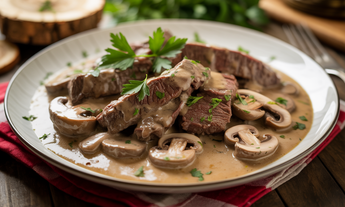 découvrez la recette authentique du bœuf stroganoff d’alain ducasse, un plat savoureux et crémeux qui séduit tous les gourmets. facile à préparer, il ravira vos papilles à chaque bouchée.
