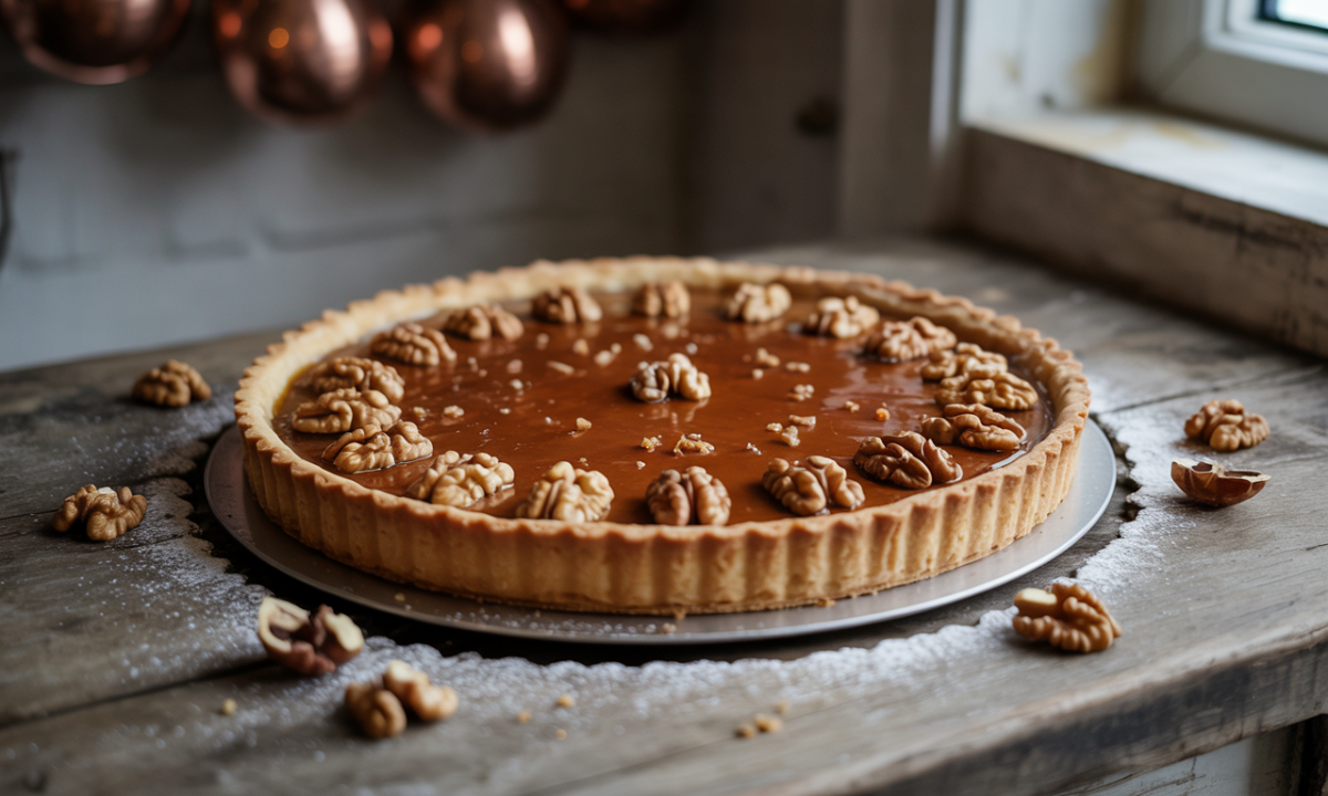 découvrez la recette irrésistible de la tarte crousti-fondante aux noix de grenoble et caramel onctueux, un dessert gourmand qui séduira tous les amateurs de saveurs délicates et sucrées.