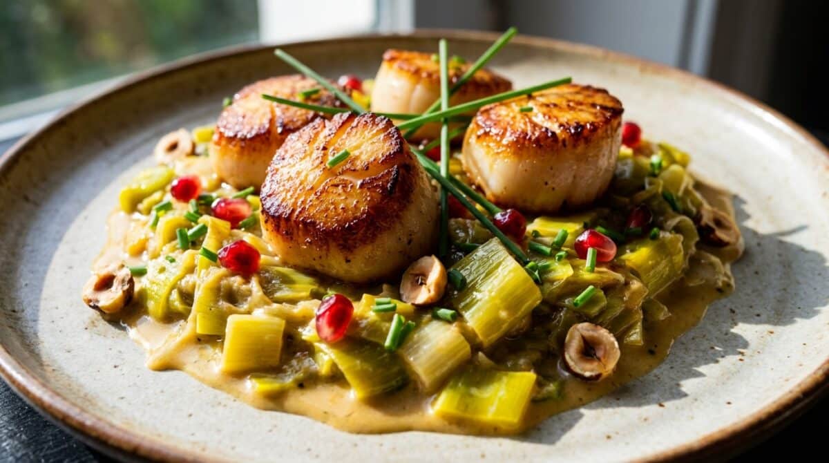 découvrez notre recette de saint-jacques fondantes sur lit de poireaux crémeux, un plat de réveillon élégant et savoureux qui séduira vos invités à coup sûr.