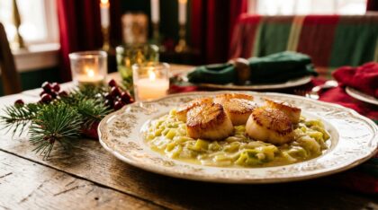 découvrez notre recette festive de saint-jacques fondantes sur un lit de poireaux crémeux, le plat de réveillon élégant et savoureux qui séduira tous vos convives.