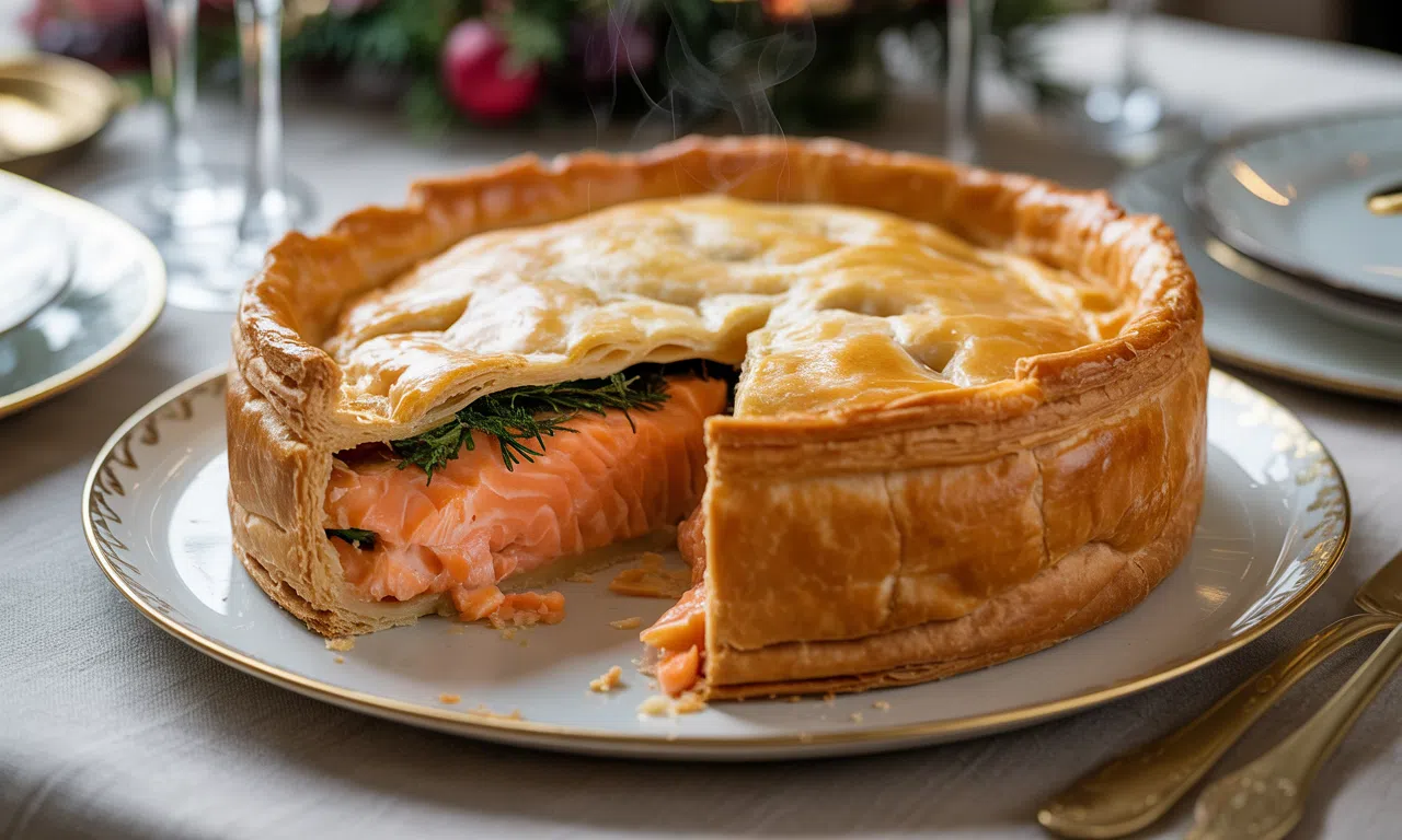 découvrez notre tourte au saumon, un délice feuilleté et fondant parfait pour un noël chic et gourmand, facile à préparer sans stress en cuisine.