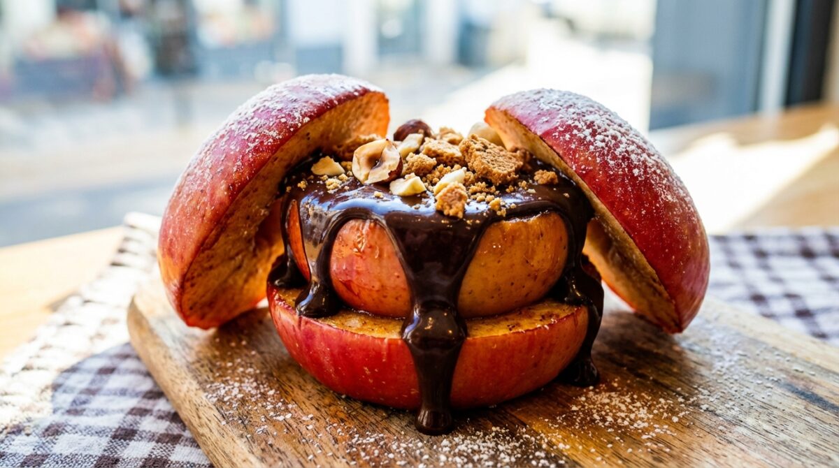 découvrez notre burger aux pommes et ganache au chocolat, un goûter gourmand et original qui saura ravir vos papilles à chaque bouchée.