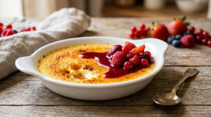 découvrez notre recette de crème brûlée au coulis de fruits rouges, un dessert chic et irrésistible qui séduit à chaque dégustation. parfait pour impressionner vos invités !