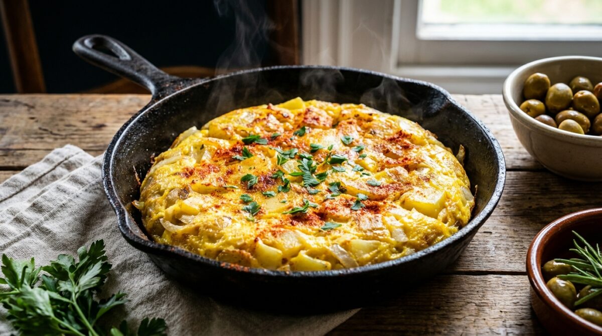 découvrez la recette authentique de la tortilla espagnole aux pommes de terre et oignons, moelleuse et dorée à souhait, pour un plat traditionnel savoureux.