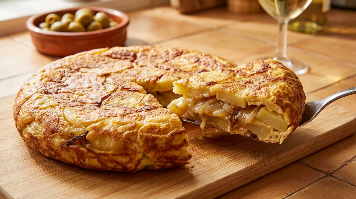 découvrez la véritable tortilla espagnole aux pommes de terre et oignons, moelleuse et dorée, un classique savoureux de la cuisine ibérique à préparer facilement chez vous.