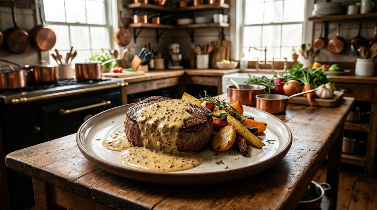 savourez un filet mignon tendre et juteux, nappé d'une sauce crémeuse à la moutarde, pour une explosion de saveurs en bouche.