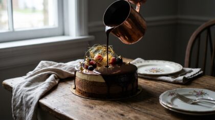 savourez l'entremet au chocolat de françois perret, une création raffinée et gourmande qui incarne l'excellence de la grande pâtisserie.