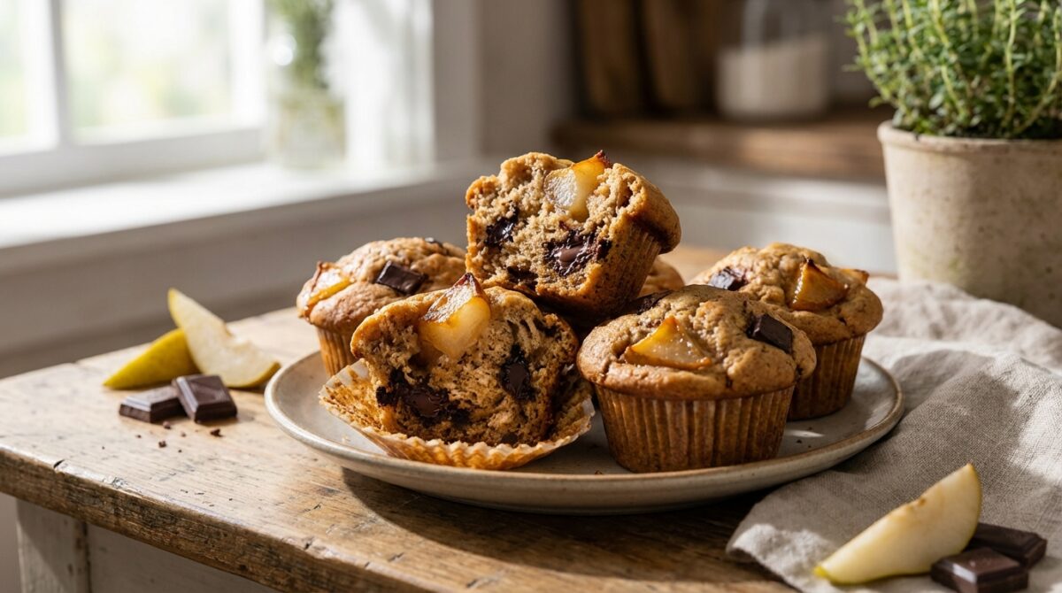 découvrez nos muffins moelleux poire–chocolat noir, parfaits pour un goûter savoureux et irrésistible. une recette facile à réaliser qui ravira petits et grands.