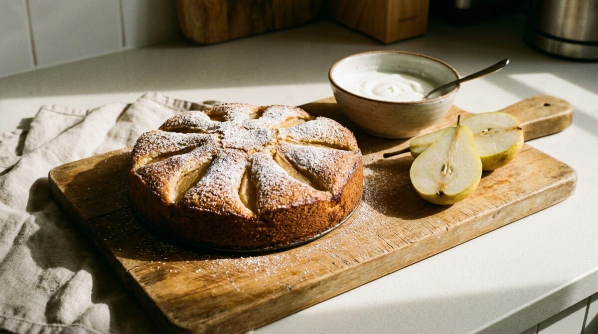 découvrez une recette facile et rapide de gâteau aux poires léger, sans beurre, moelleux et parfait pour une pause gourmande saine.