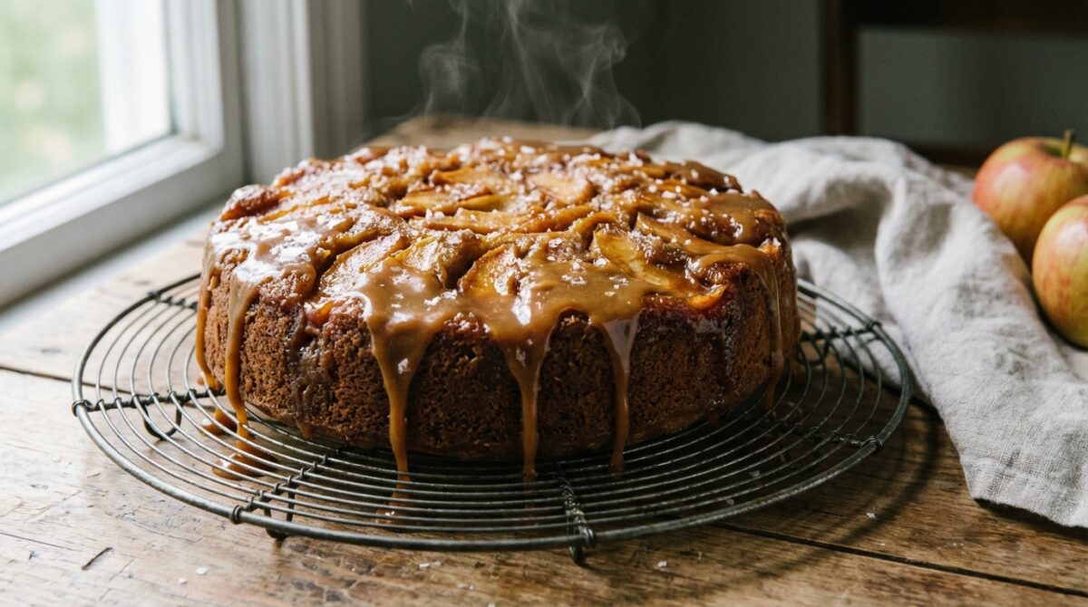 découvrez notre gâteau extra-moelleux aux pommes et caramel à la fleur de sel, une douceur gourmande parfaite pour un moment de pur réconfort.