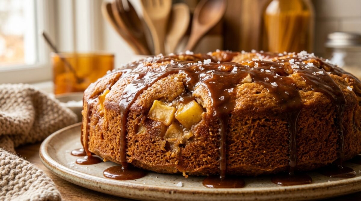 découvrez notre gâteau extra-moelleux aux pommes et caramel à la fleur de sel, une gourmandise réconfortante alliant douceur fruitée et délicatesse salée pour un plaisir intense.