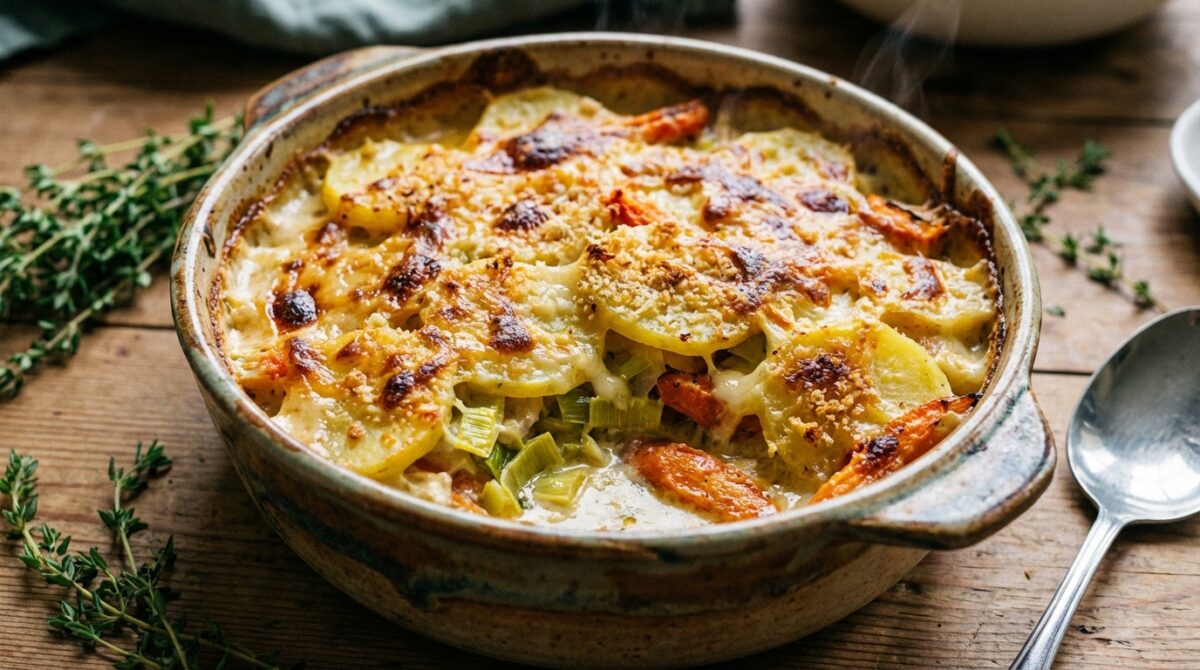découvrez notre recette de gratin pommes de terre, poireaux et carottes, un plat fondant, doux et parfait pour des repas en famille alliant saveurs réconfortantes et simplicité.