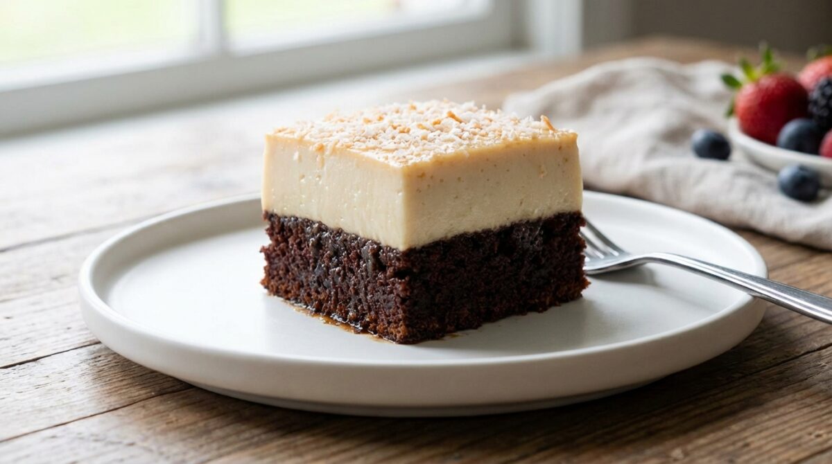 découvrez notre mi-gâteau mi-flan à la noix de coco, avec un fondant délicieux en dessous et un moelleux parfait dessus pour un dessert gourmand et exotique.