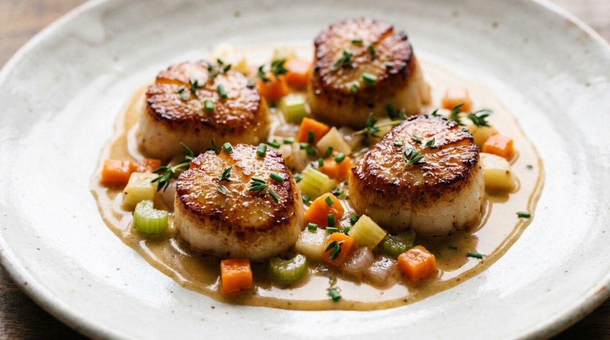 découvrez une recette raffinée de noix de saint-jacques au cidre accompagnées de petits légumes croquants, pour un plat fin et parfumé qui ravira vos papilles.