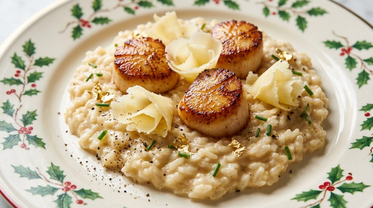 découvrez une recette festive et raffinée de risotto au champagne, sublimé par la tête de moine aop et les noix de saint-jacques pour un plat d'exception.