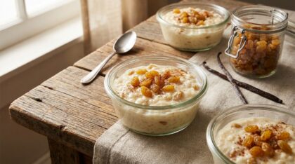 découvrez notre recette de riz au lait vanillé aux raisins secs, un dessert doux, crémeux et intemporel qui ravira petits et grands.