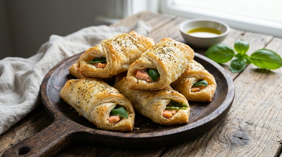découvrez notre recette facile et parfumée de roulés feuilletés apéritifs au saumon et basilic, idéale pour un apéritif gourmand et rapide à préparer.