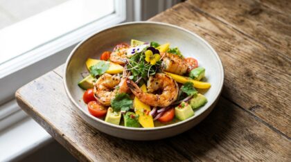 découvrez notre salade exotique aux crevettes et avocat, une recette fraîche et légère idéale pour une pause gourmande et saine.