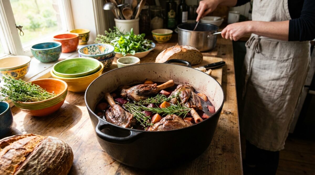 découvrez la recette de la souris d’agneau confite au thym et romarin, une préparation fondante et parfumée qui emplit votre cuisine de délicieuses saveurs méditerranéennes.
