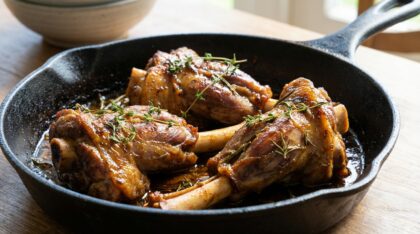 découvrez la recette de la souris d’agneau confite au thym et romarin, une préparation fondante et parfumée qui embaumera votre cuisine et ravira vos invités.