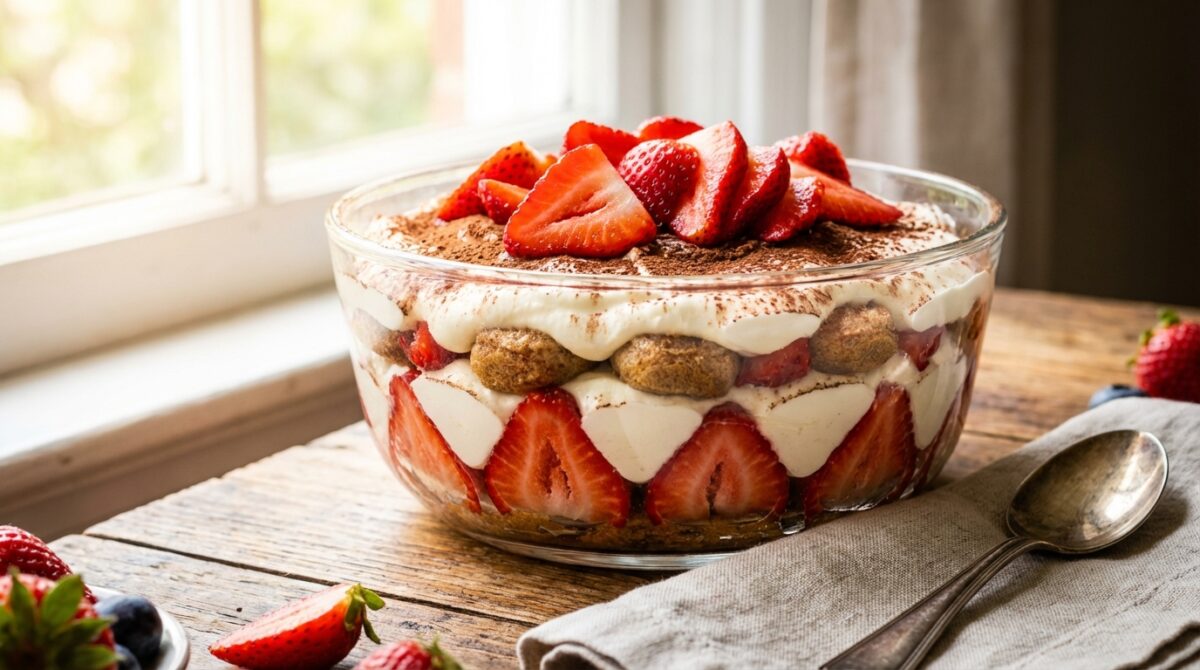 découvrez notre recette de tiramisu fraises mascarpone, un dessert simple et élégant parfait pour impressionner vos invités lors de vos réceptions.