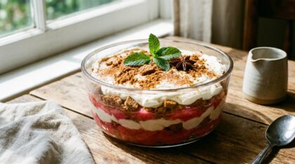découvrez le tiramisu rhubarbe–spéculoos, un dessert frais et épicé qui apporte une touche originale à vos pâtisseries. parfait pour surprendre et régaler vos papilles !