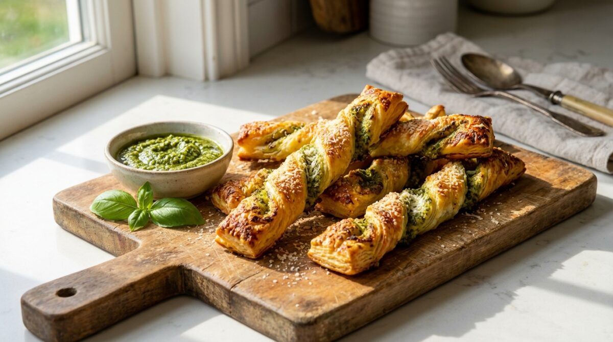 découvrez notre recette simple et rapide de torsades feuilletées au pesto et parmesan, croustillantes à souhait, parfaites pour un apéritif gourmand.