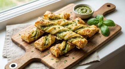 découvrez notre recette facile et rapide de torsades feuilletées au pesto et parmesan, croustillantes à souhait pour un apéritif savoureux et gourmand.
