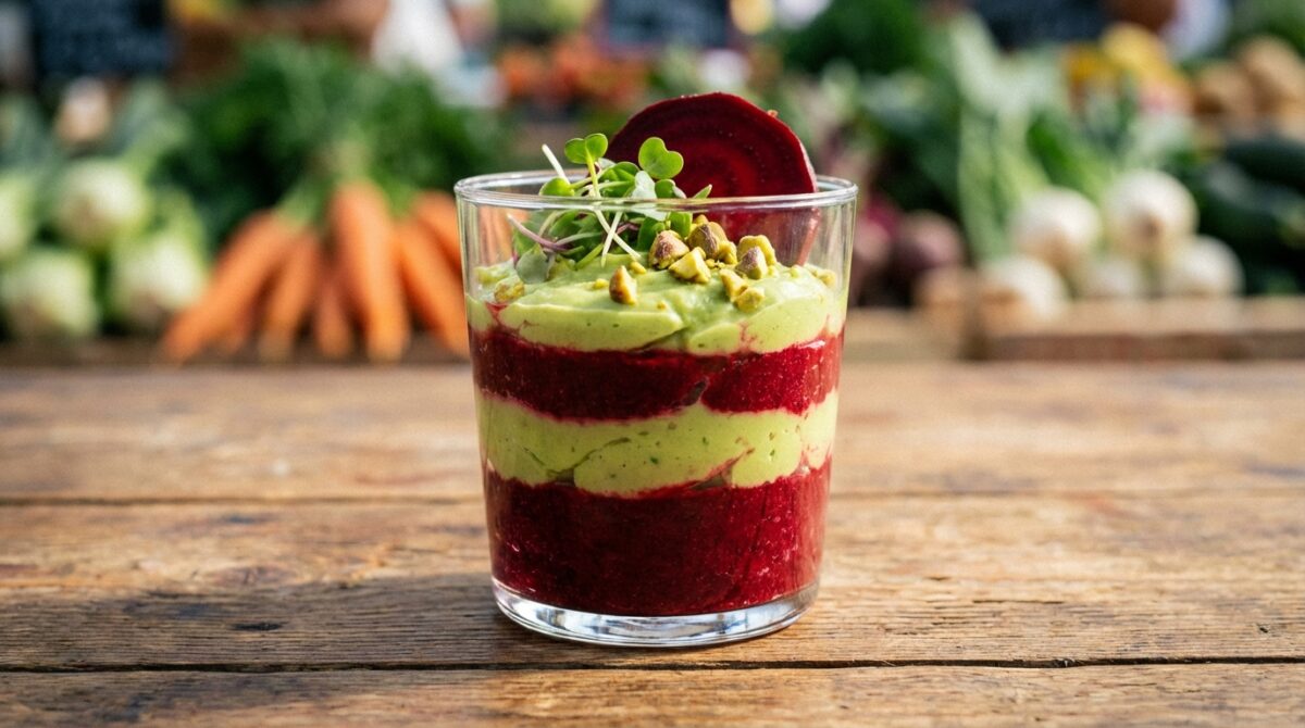 découvrez notre verrine betterave et avocat, une idée apéritive saine et gourmande, parfaite pour surprendre vos invités avec une recette fraîche et pleine de saveurs.