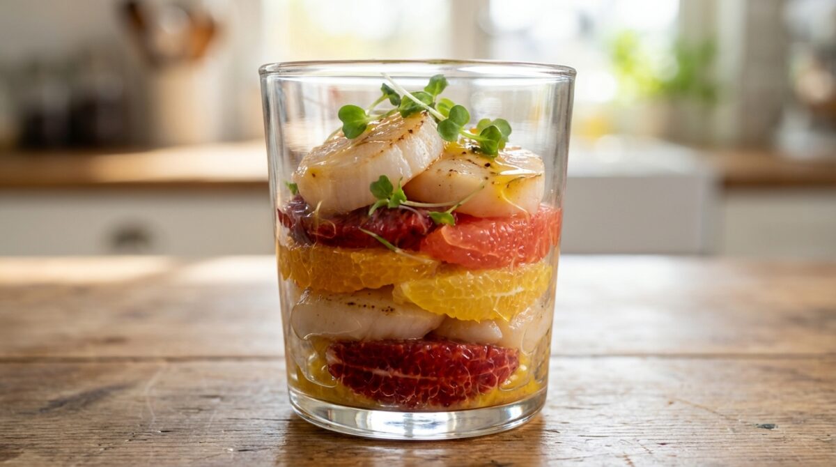 découvrez notre verrine de noix de saint-jacques aux agrumes, une entrée alliant fraîcheur et finesse pour un plaisir gustatif unique.