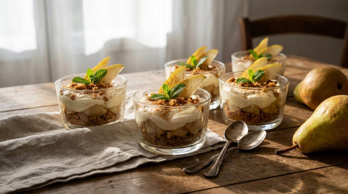 découvrez nos verrines dessert poire spéculoos mascarpone, une recette légère et chic idéale pour finir vos repas avec finesse et gourmandise.