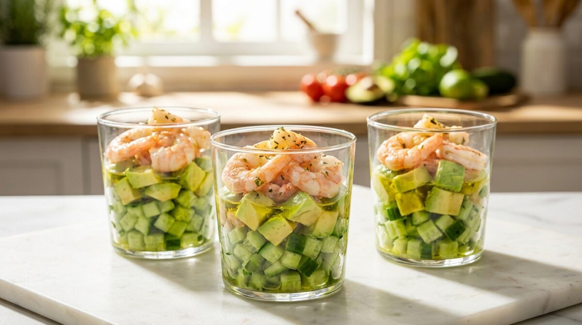 découvrez notre recette facile et rapide de verrines fraîches au tartare de concombre, avocat et crevettes, parfaites pour un apéritif léger et gourmet en quelques minutes.