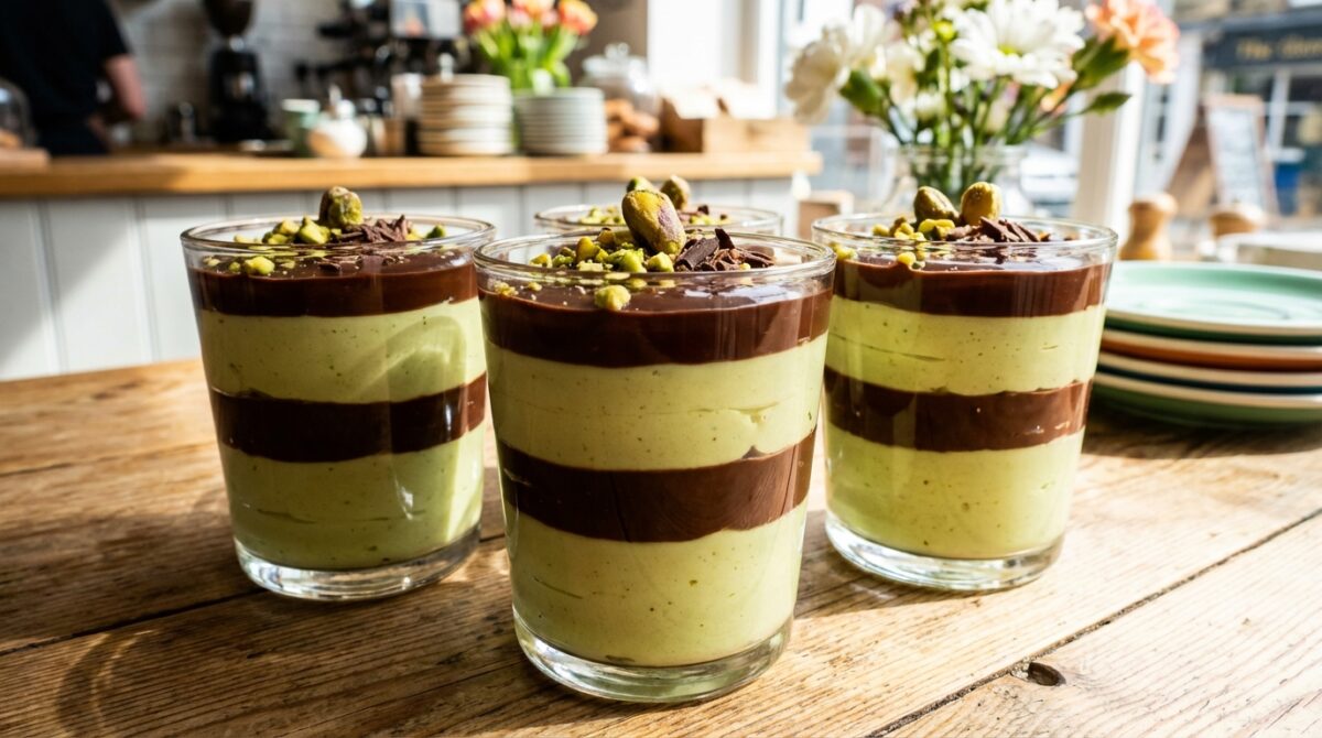 découvrez nos verrines pistache chocolat, un dessert ultra gourmand qui séduit à chaque dégustation. parfait pour impressionner vos invités avec une touche d'élégance et de saveur.