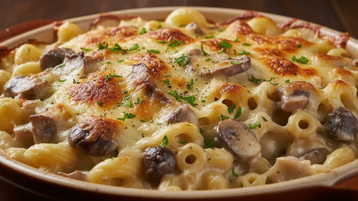 Ce gratin de pâtes crémeux aux champignons devient vite le plat le plus réconfortant du moment