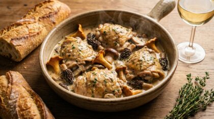 Découvrez le poulet crème-champignons, parfait pour un repas familiale