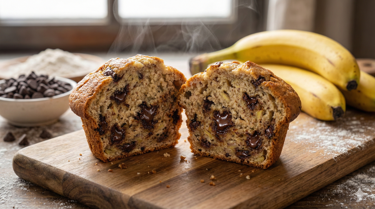 Des muffins banane et chocolat moelleux comme en pâtisserie, la recette