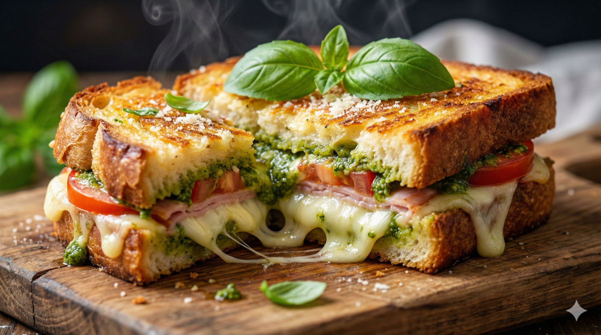 Le croque-monsieur Pesto, Jambon, Tomate et Mozzarella le plus gourmand que vous goûterez